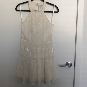 Parker white sequined halter dress